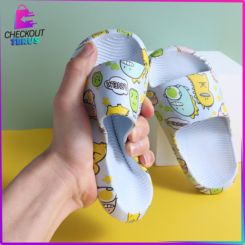 CT S46 Sendal Anak Laki Laki Motif Dino Karakter Hewan Lucu Anti Slip Selop Cewek Cowok Unisex Import Sendal Gemoy Dinosaurus