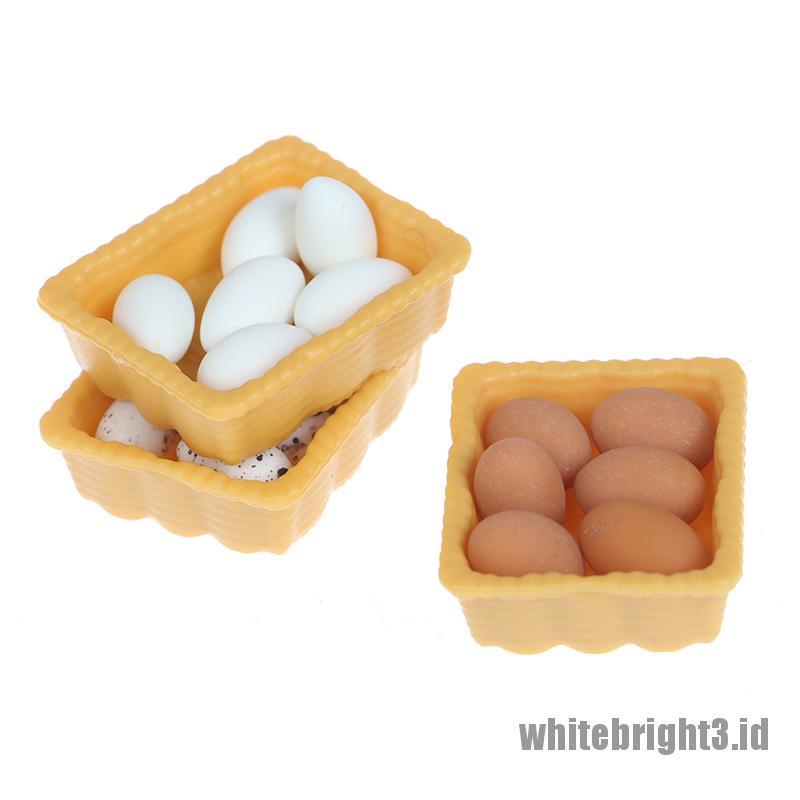 (white3) Mainan Miniatur Telur Skala 1: 12 Dengan Nampan Untuk Aksesoris Dapur Rumah Boneka