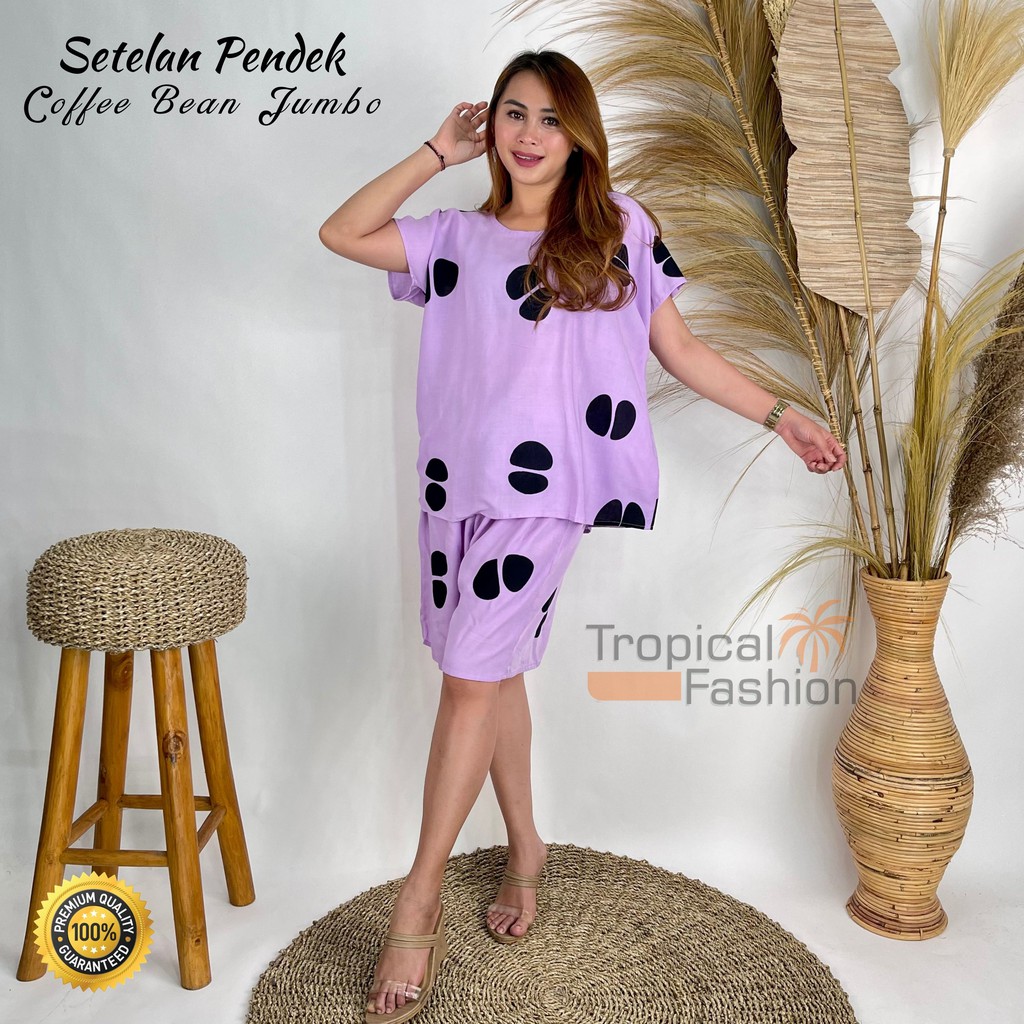 Setelan Pendek Wanita Motif Coffee Bean Bahan Rayon Premium Untuk Remaja dan Dewasa