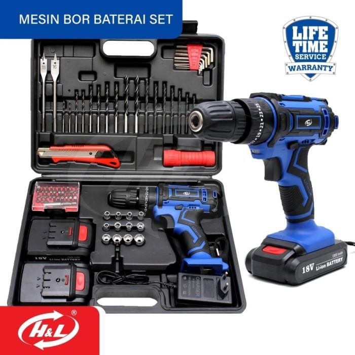 Bor Cordless Drill Bor Baterai 18V H&L Impact Drill Bor Beton Tembok
