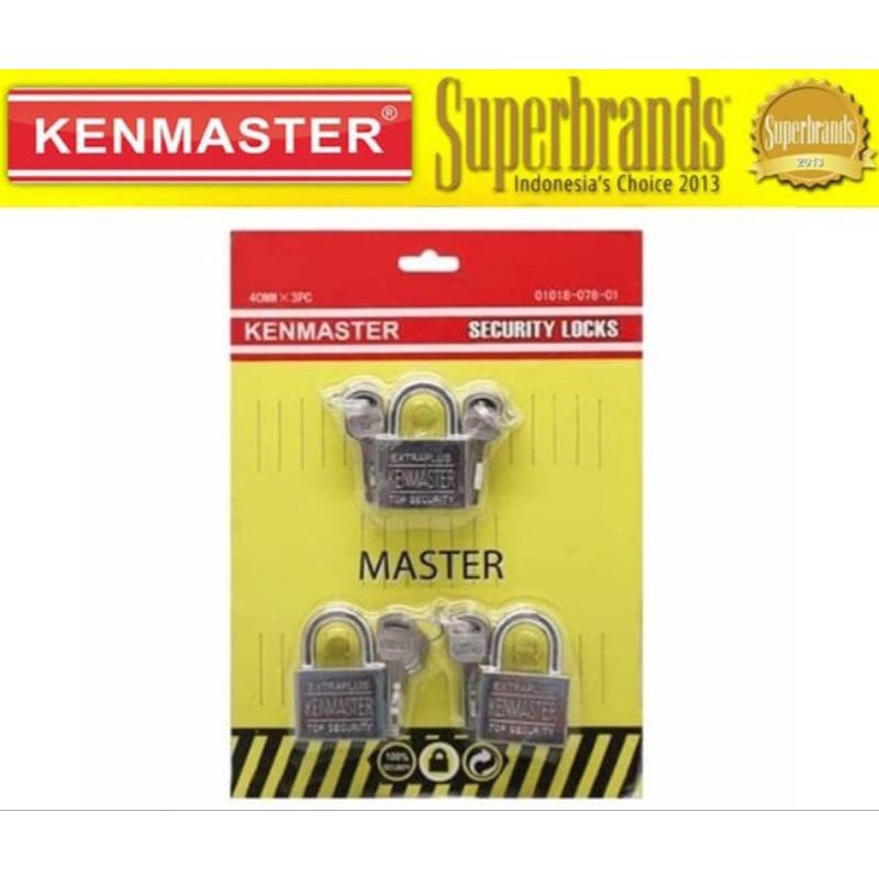 UK.40mm , isi Set 3 . Kenmaster , Gembok , Kunci Gembok , Master Key