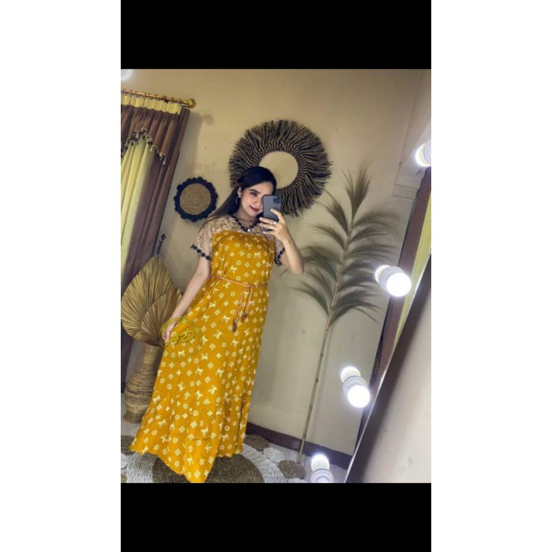 DASTER ARAB BRUKAT MOTIF LV | RAYON SUPER GRADE A | RESLETING BELAKANG | RENDA MILO-Kuning