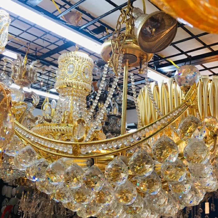 LAMPU GANTUNG CRISTAL FRAME GOLD BENTUK KAPAL PROMO
