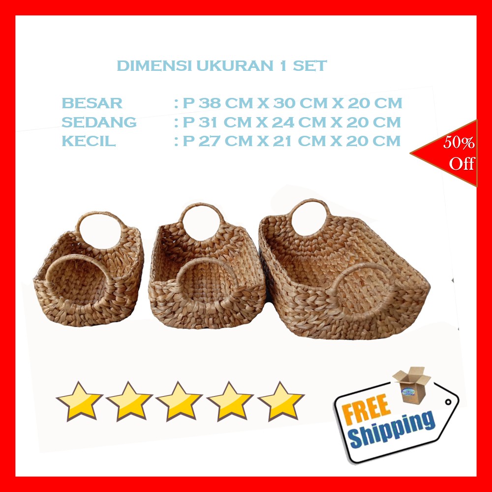 COD - Ikea Keranjang Enceng gondok Multifungsi model nampan set isi 3 / Basket water hyacinth tray