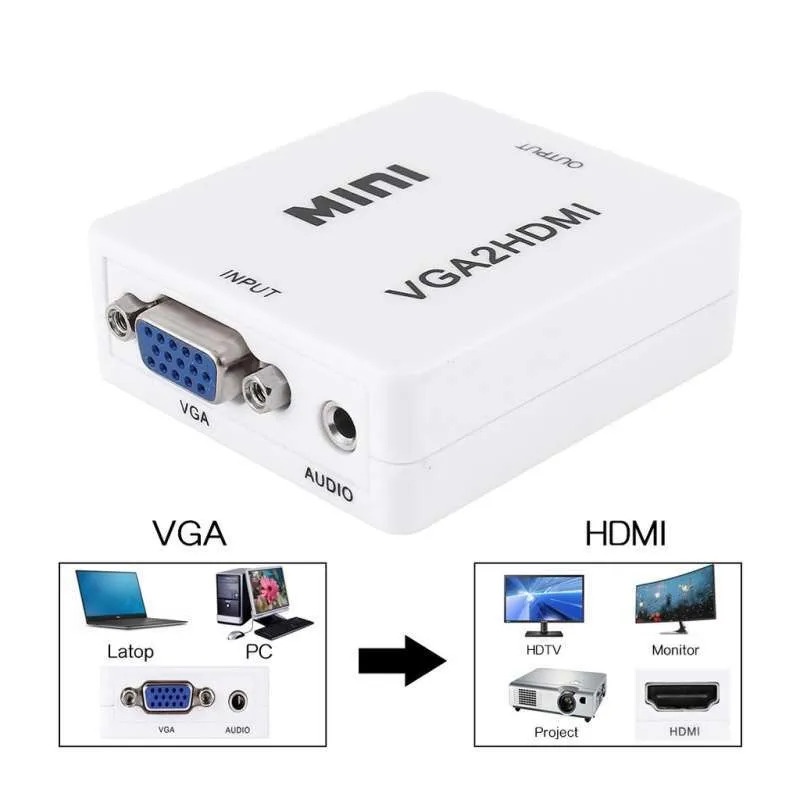 Mini VGA Ke HDMI Converter dengan Audio VGA2HDMI Audio Adapter Konektor untuk Komputer Proyektor PC Laptop HDTV