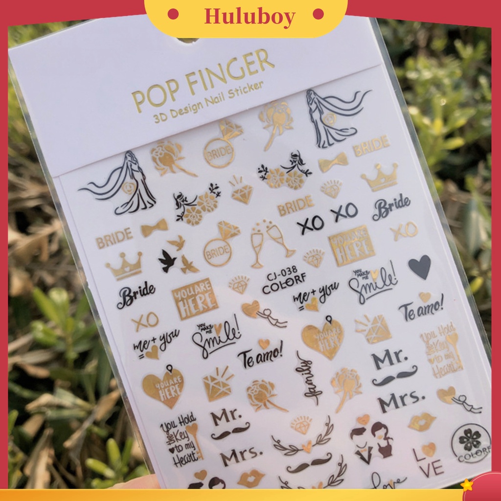 Huluboy Huluboy♡ Stiker Kuku 3D Motif Hati Saturation Valentines Day Untuk Manicure