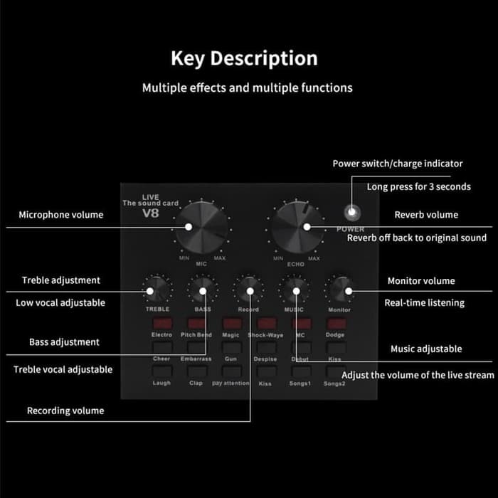 V8u External Audio Soundcard USB MIXER Live Broadcast