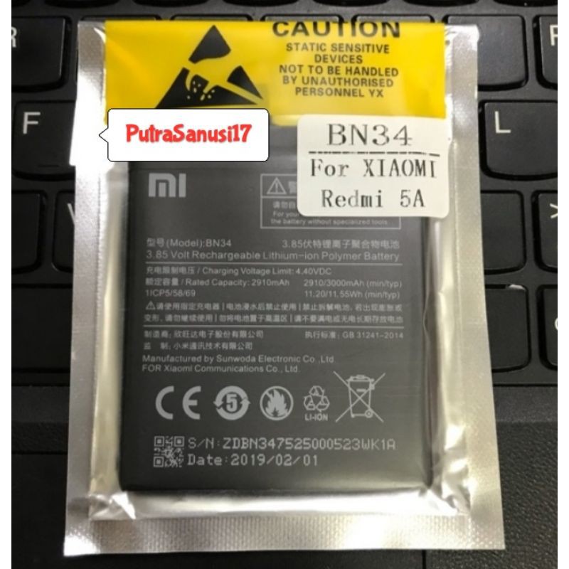 Baterai Xiaomi Redmi 5A / Baterai Xiaomi BN 34 Original 100%