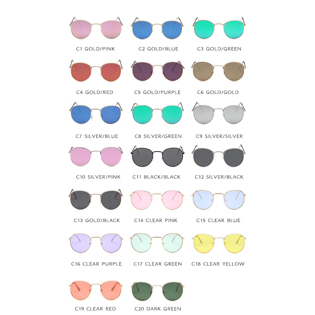 (YUZHU) Bayar di Tempat Korean Ulzzang Retro Besi Frame Candy Color Small Bundar Kacamata Hitam Sunglasses