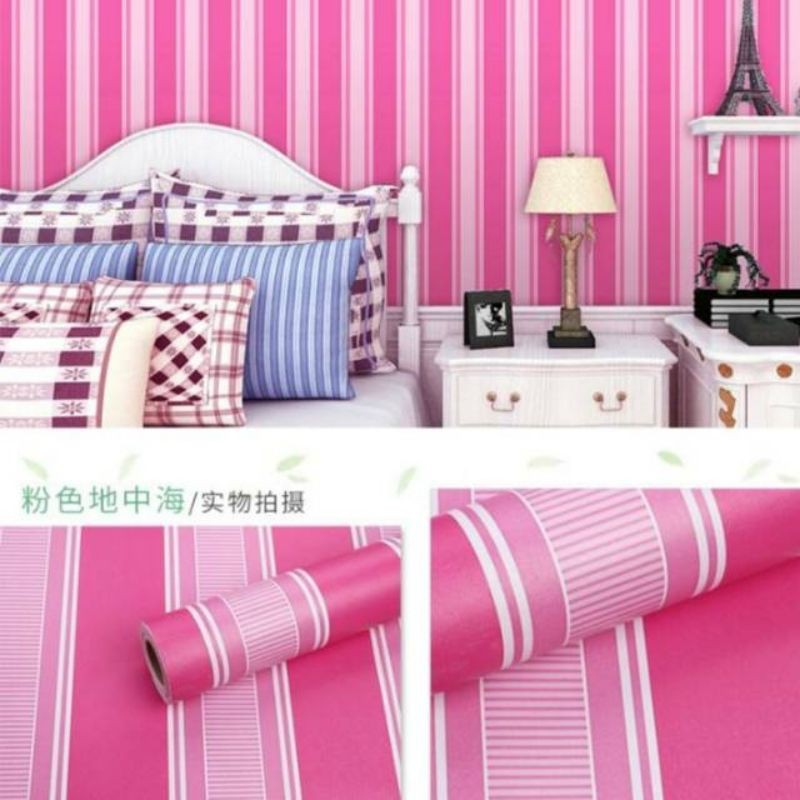 WALLPAPER STIKER DINDING MOTIF SALUR PINK.