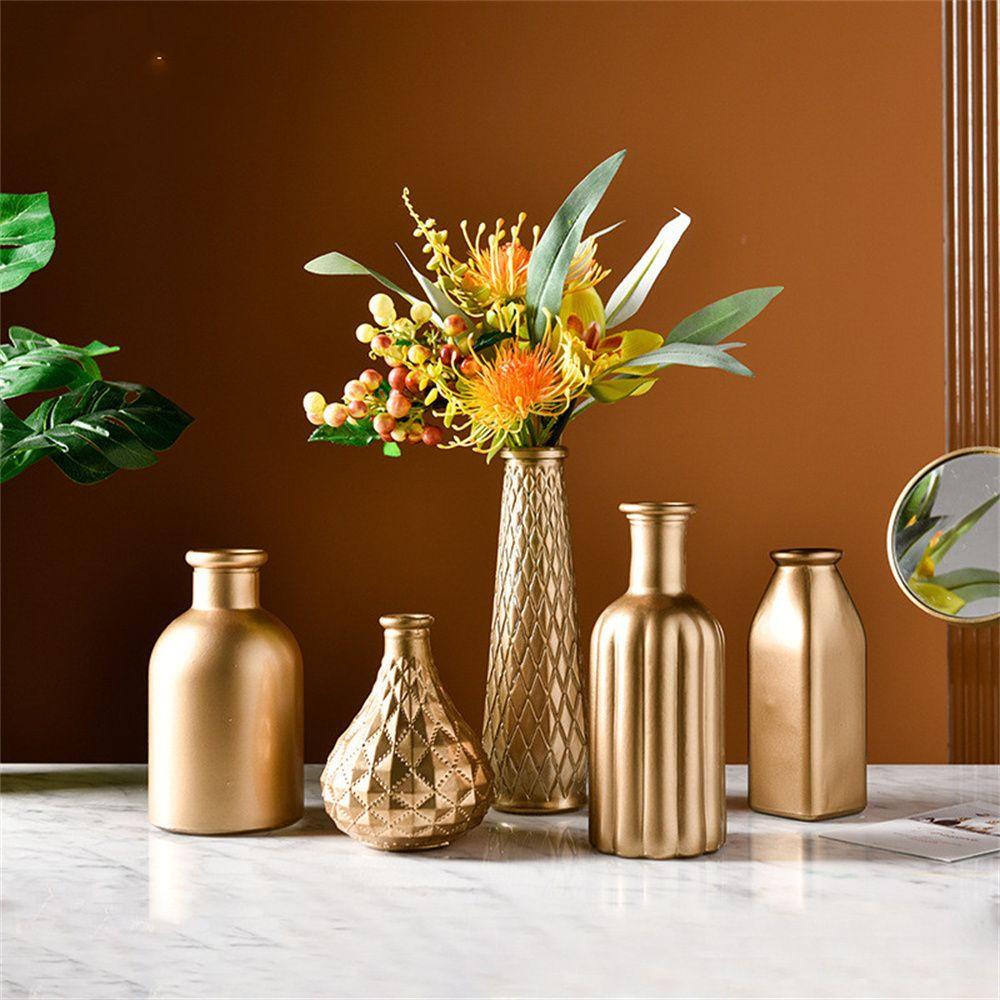 Vas Kaca SOLIGHTER Gold Ornamen Kreatif Botol Bunga Modern