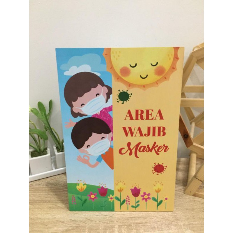 DEKORASI RUMAH WALL DECOR SIGN BOARD AREA WAJIB MASKER 21x29