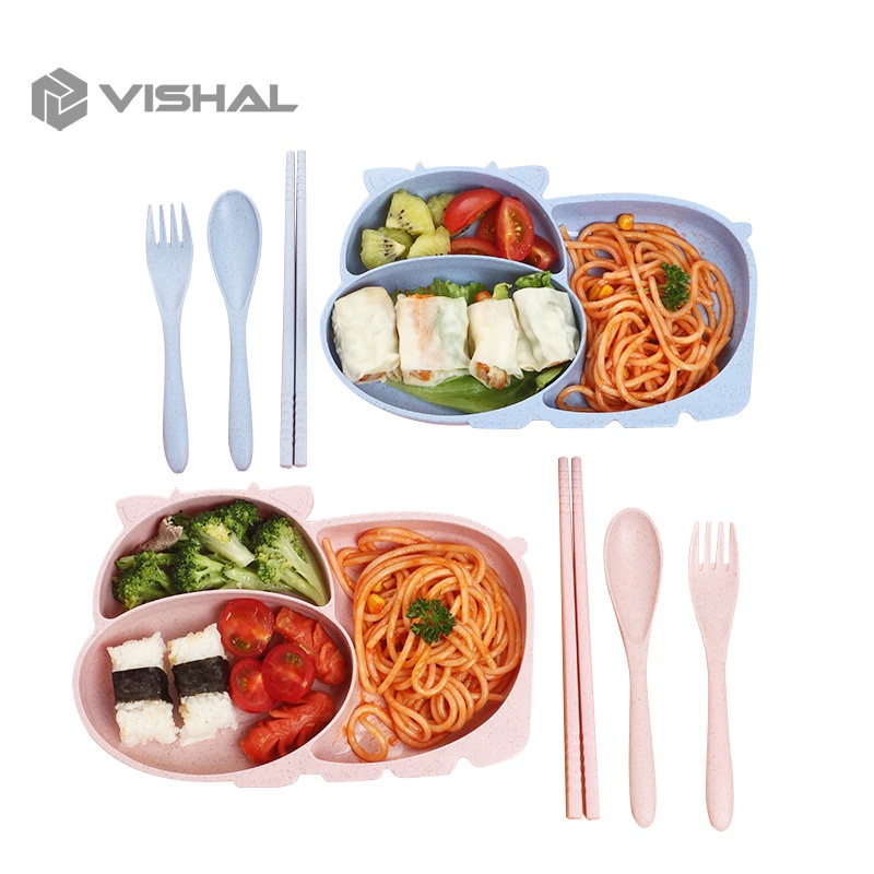 VISHAL Piring makan set anak Piring makan wheat 4 in 1 lucu anak VS