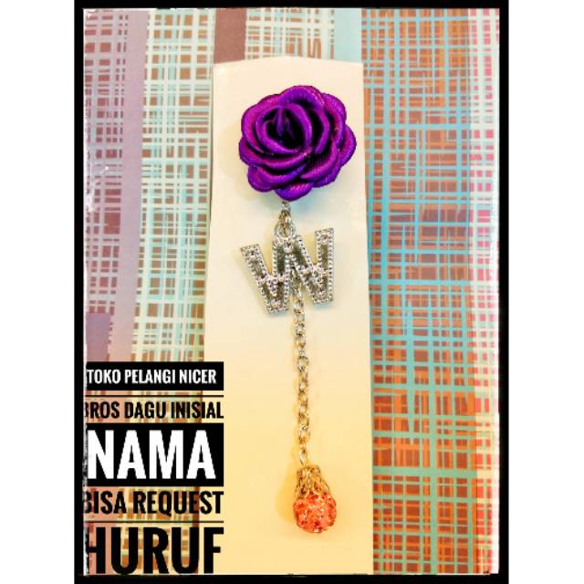 Bros Dagu Inisial Nama Huruf by Request/ Bross Hijab Abjad Model Mawar Satin TokoPelangiNicer