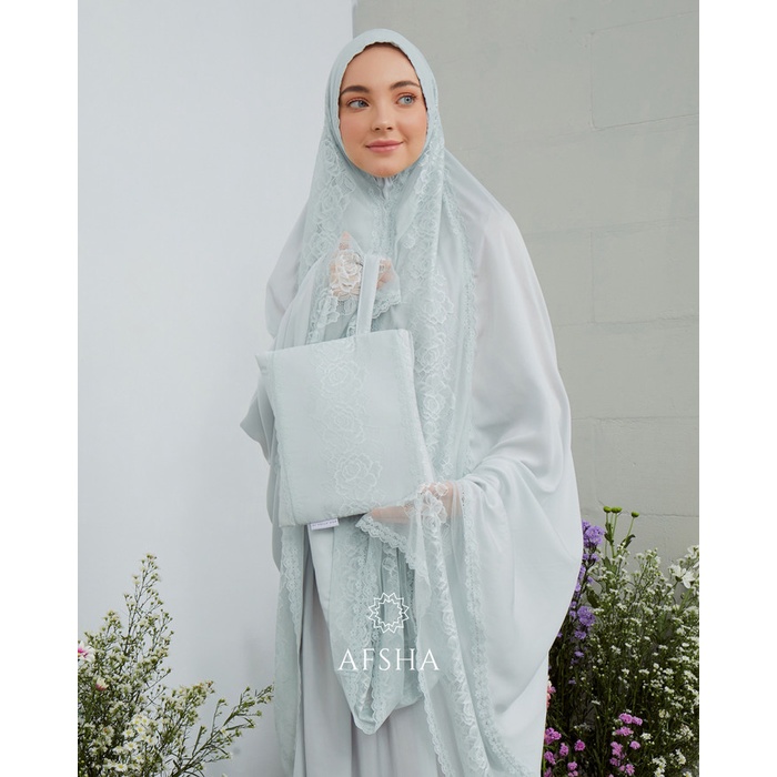 MUKENA- MUKENA RENDA ZARA SILK PREMIUM POUCH DAN SAJADAH AFSHA HAMPERS - MINT -MUKENA.