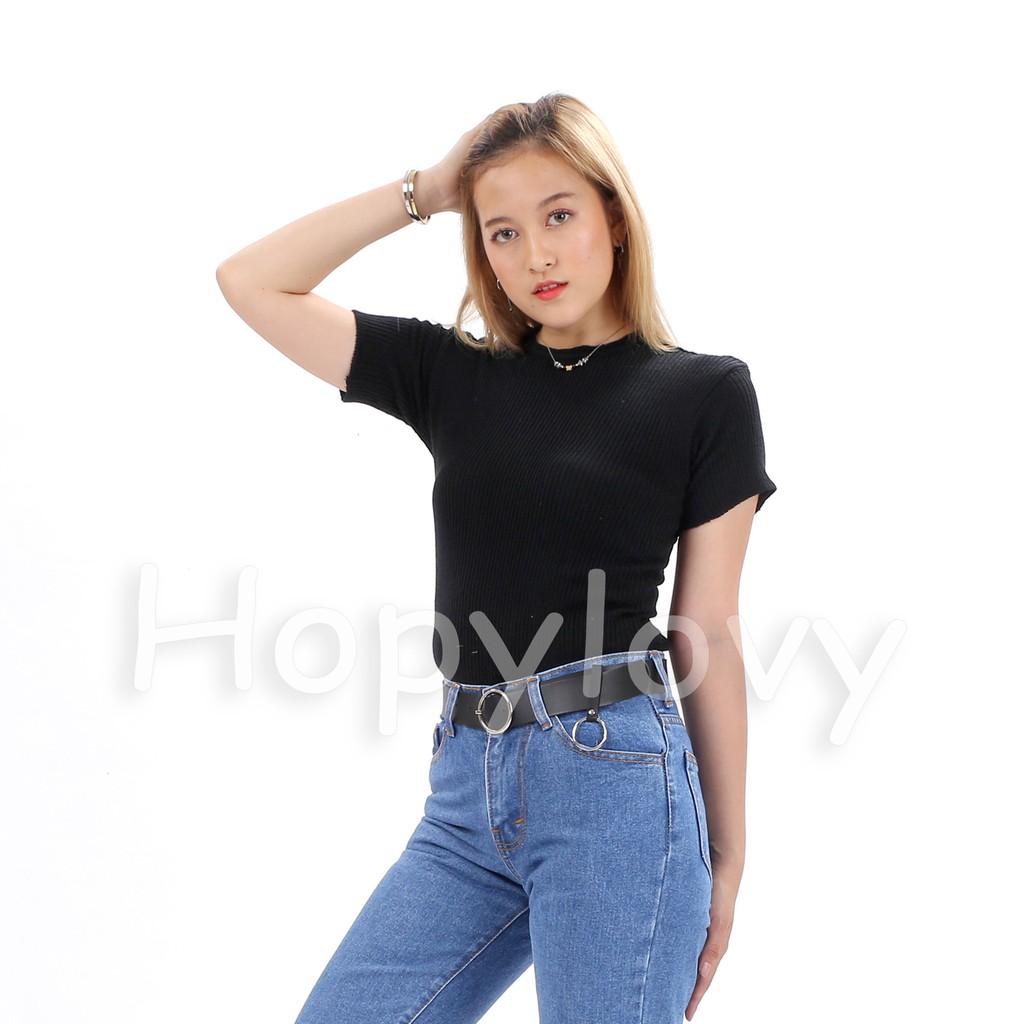 HOPYLOVY Baju  Rajut Wanita  Blouse Atasan  Basic Knit 