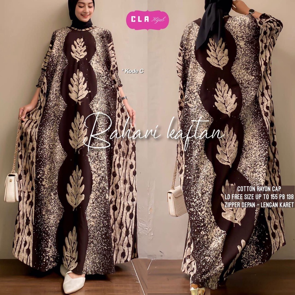 Batik A W - Bahari Kaftan Wanita Jumbo XXXXL Motif Cap Malaman Busui Resleting Lengan Smok 3/4 Gamis Rayon Jumbo Kaftan Terbaru