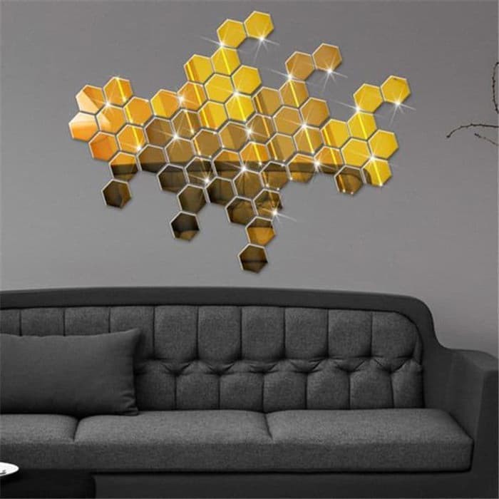 MurmerOfficial R215 1 PCS CERMIN HEXAGONAL STIKER KACA ARYCLIC HIASAN DINDING WALL MIRROR MURAH