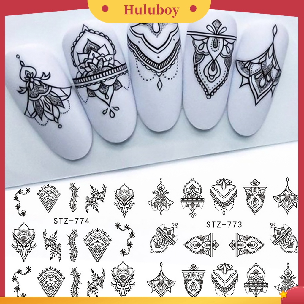 Huluboy Huluboy♡ Stiker Kuku Motif Garis Hitam Tahan Lama Untuk Wanita