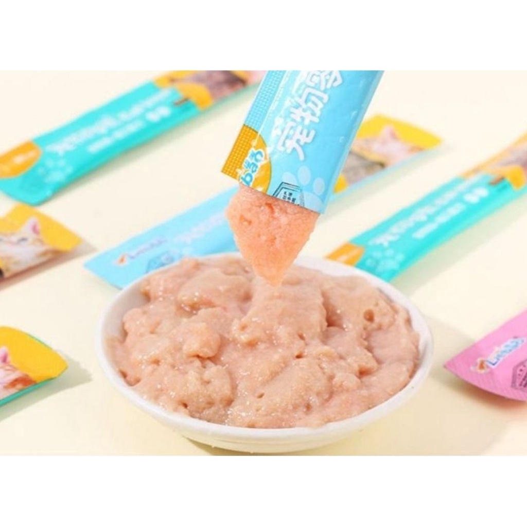 Snack Treats Kucing Adult Kitten 15gr Cemilan Kucing Basah Snack Bio Creamy PEIEN Dengan Daging Asli Fezone