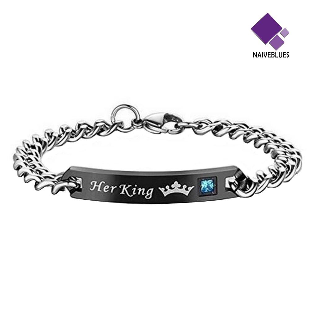 Gelang Bahan Titanium Steel Desain His Queen Her Beast King Untuk Pasangan