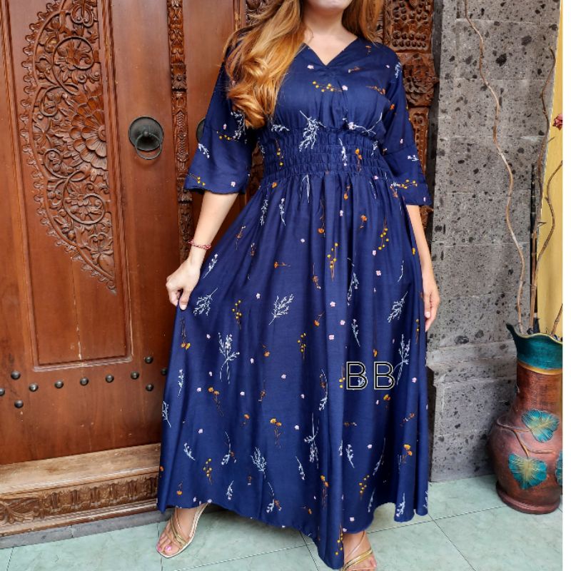 GAMIS BALI / DRES MOZA ( lengan lonceng)-Padi navy