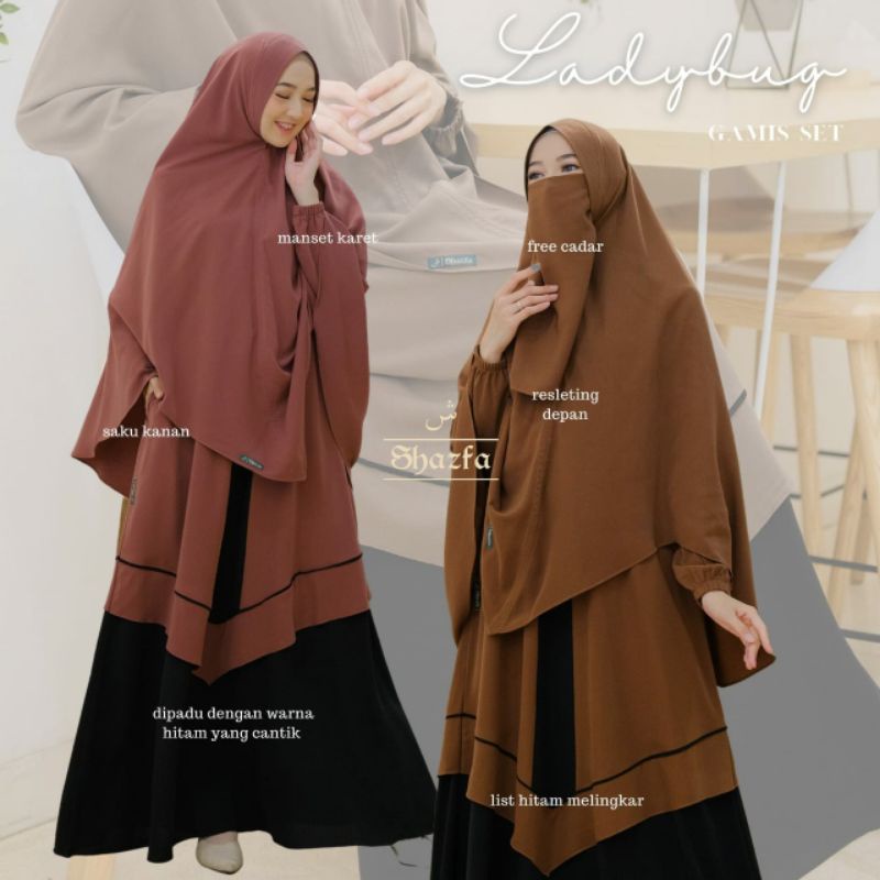 LADYBUG GAMIS SET BY SHAZFA GAMIS SET SYAR'I FREE CADAR REAL PICT ORIGINAL WOLFIS PREMIUM