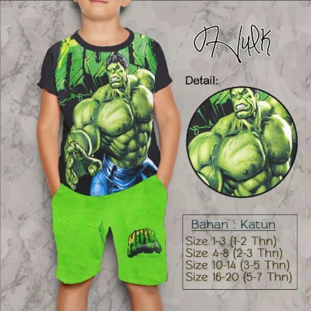 Setelan anak pendek hulk / setelan anak santai hulk baju anak hulk