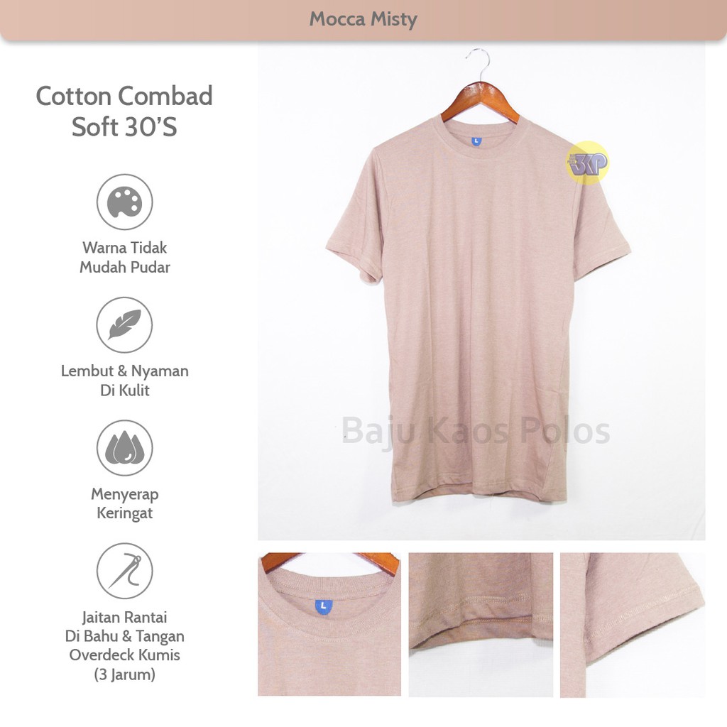 BAJU KAOS  POLOS  LENGAN PENDEK MOCCA MISTY COTTON COMBED  