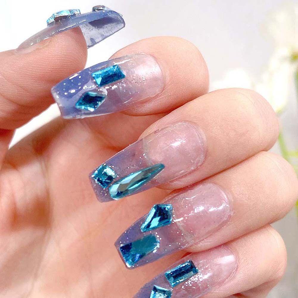 AUGUSTINA Agustinina Dekorasi Nail Art Wanita Fashion Merah Muda Danau Biru Berbentuk Tidak Teratur Bulan Berbentuk Hiasan Kuku 3D Perhiasan Kuku