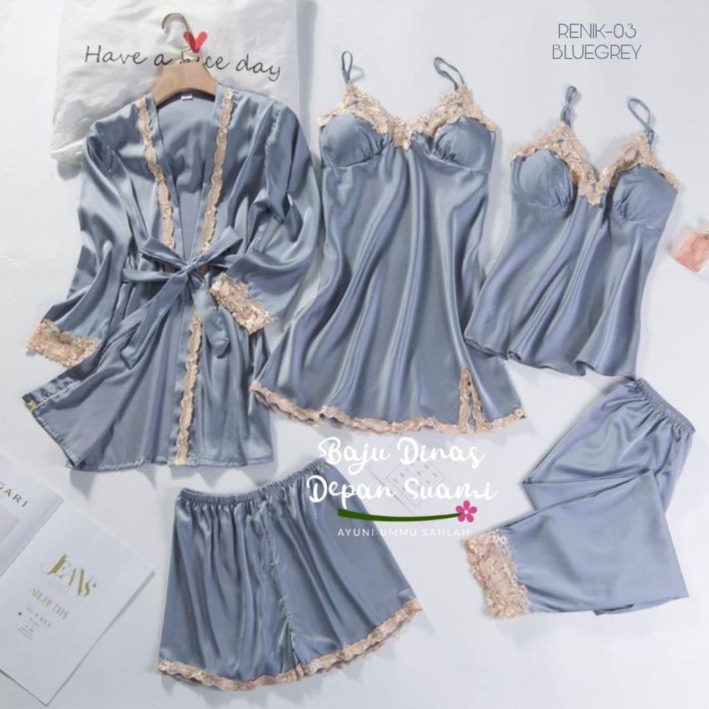 PIYAMA SULTAN PREMIUM RENIK 03 BDDS - BAJU TIDUR SET 5IN1 - BAJU DINAS DEPAN SUAMI PREMIUM - PIYAMA 