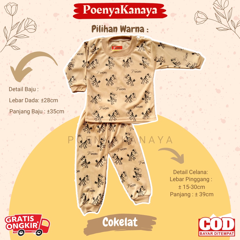 Setelan Baju Bayi Piyama Bayi Panjang ZEBRA WARNA Viori 6-18 Bulan SPY104