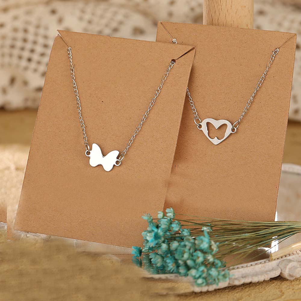 Kalung Rantai Choker Liontin Kupu-Kupu Hati Geometris Lapis Perak Bahan Logam Untuk Wanita