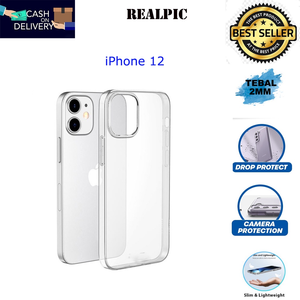 Case iPhone 12 Casing Clear HD KETEBALAN 2MM BENING TRANSPARAN TPU Premium Softcase