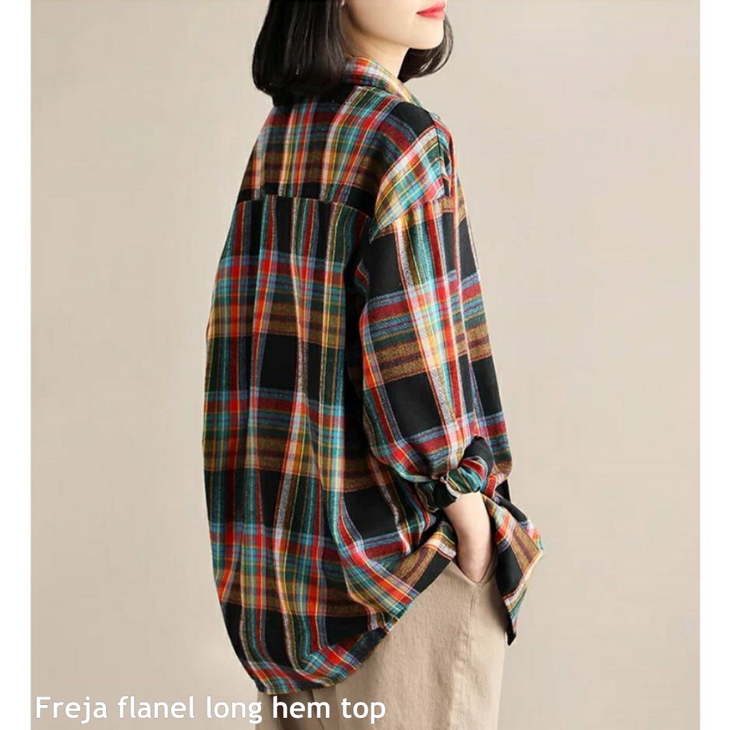 Freja flanel long hem top - Thejanclothes