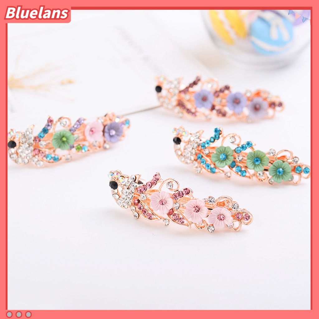 Bluelans Peacock Shape Hair Pin Flower Decor Shiny Hair Clip Tight Hair Styling Accessories