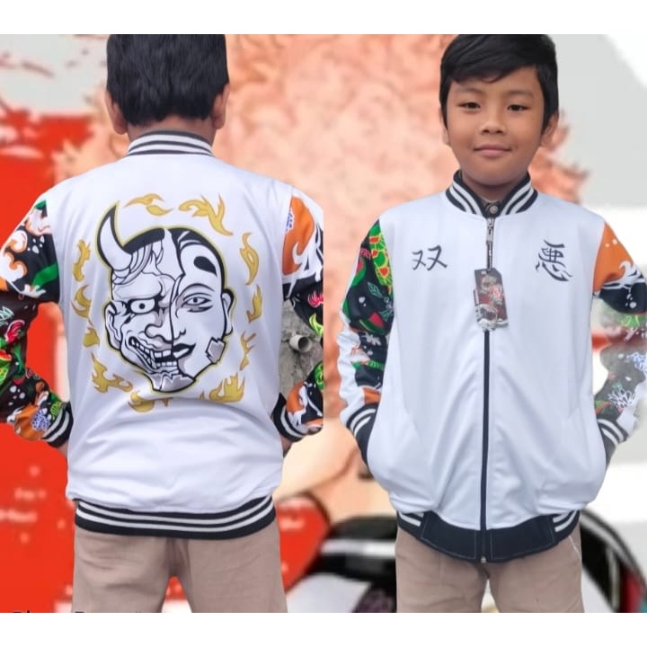 Jaket Anak Angry X Smiley Hitam &amp; Putih Printing Bahan Lotto Tebal