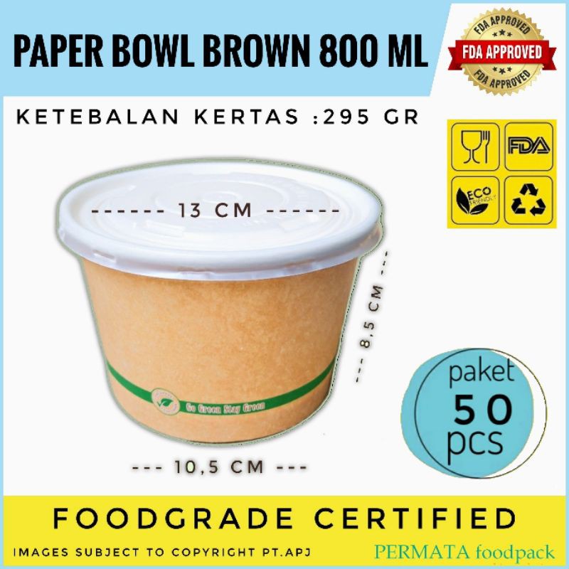 50 pcs PAPER BOWL COKLAT 800 ml + lid