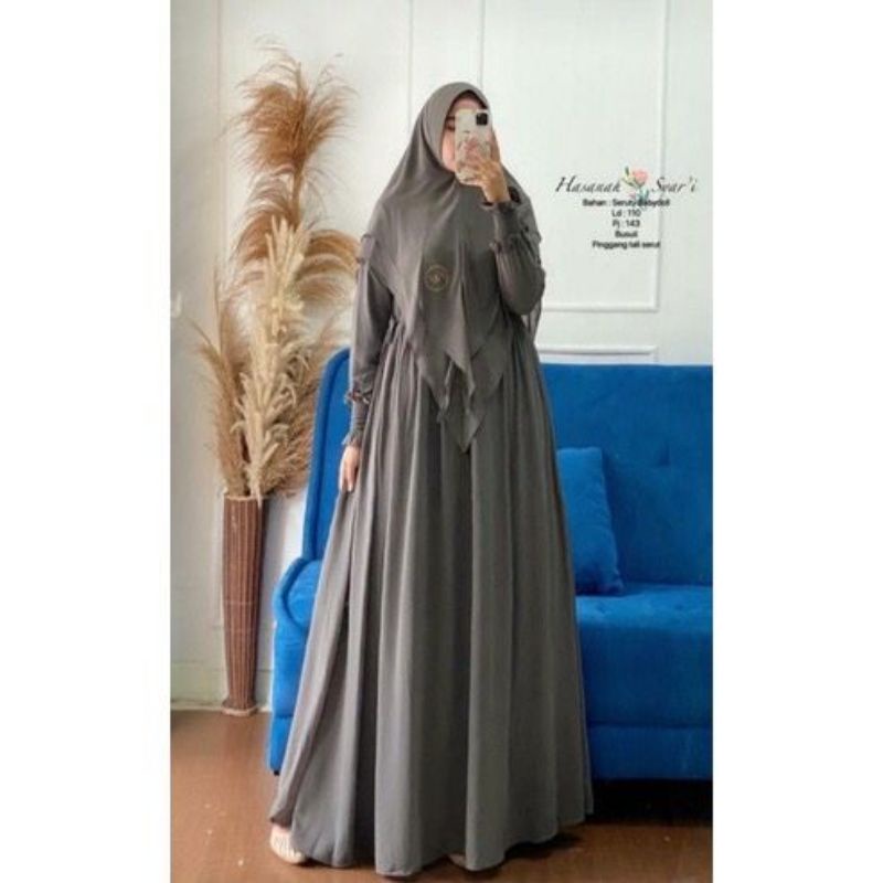 Dress Syari. Gamis Syari. Fashion Muslim. Pakaian Wanita. Dress Pesta. Hasanah Syari