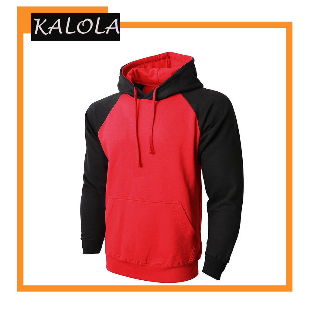 JAKET HOODIE POLOS RAGLAN MERAH HITAM M L XL XXL