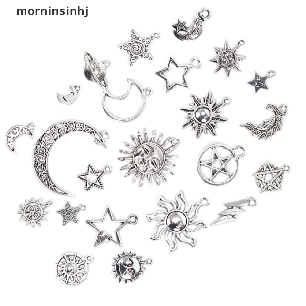 23pcs / set Liontin Bentuk Bulan / Bintang / Matahari Warna Silver Charms