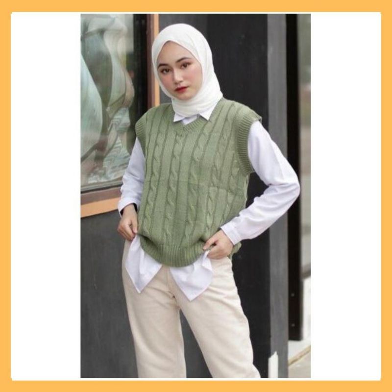 ROMPI CABLE KNIT / ROMPI RAJUT KEPANG / ROMPI RAJUT WANITA / RAJUT V -NECK / VEST KNIT