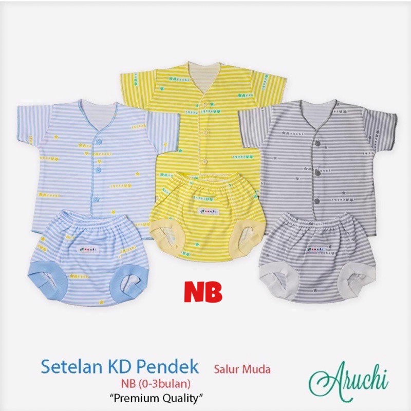 Aruchi Setelan POLOS / SALUR Pendek / Panjang Newborn / NB (1stel)