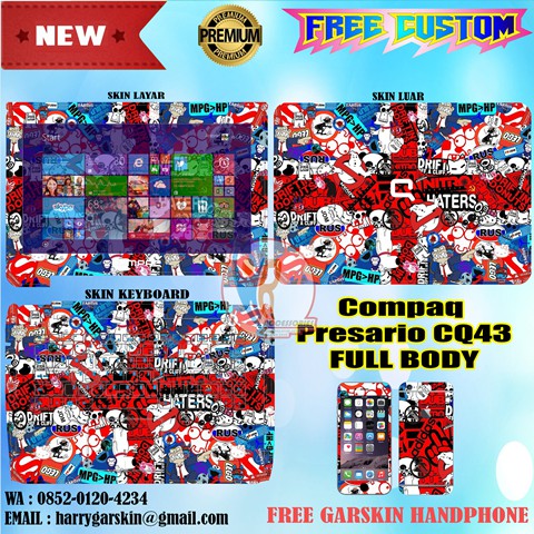 Original Garskin Laptop Full Body Compaq Presario CQ43 -Free Custom Gambar- Doodle