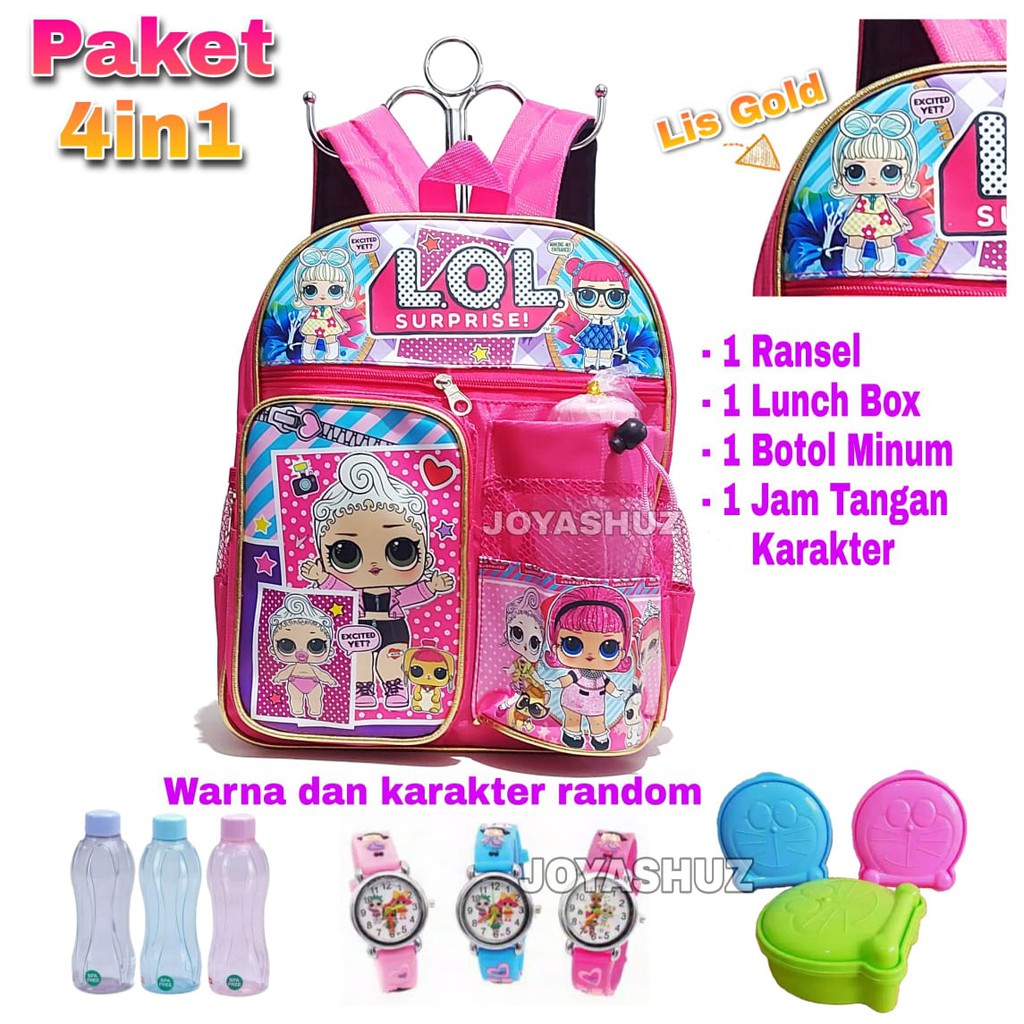 Tas Sekolah Anak Karakter Kartun GRATIS Botol Minum / Tas Anak TK SD / Tas LOL / Tas Frozen