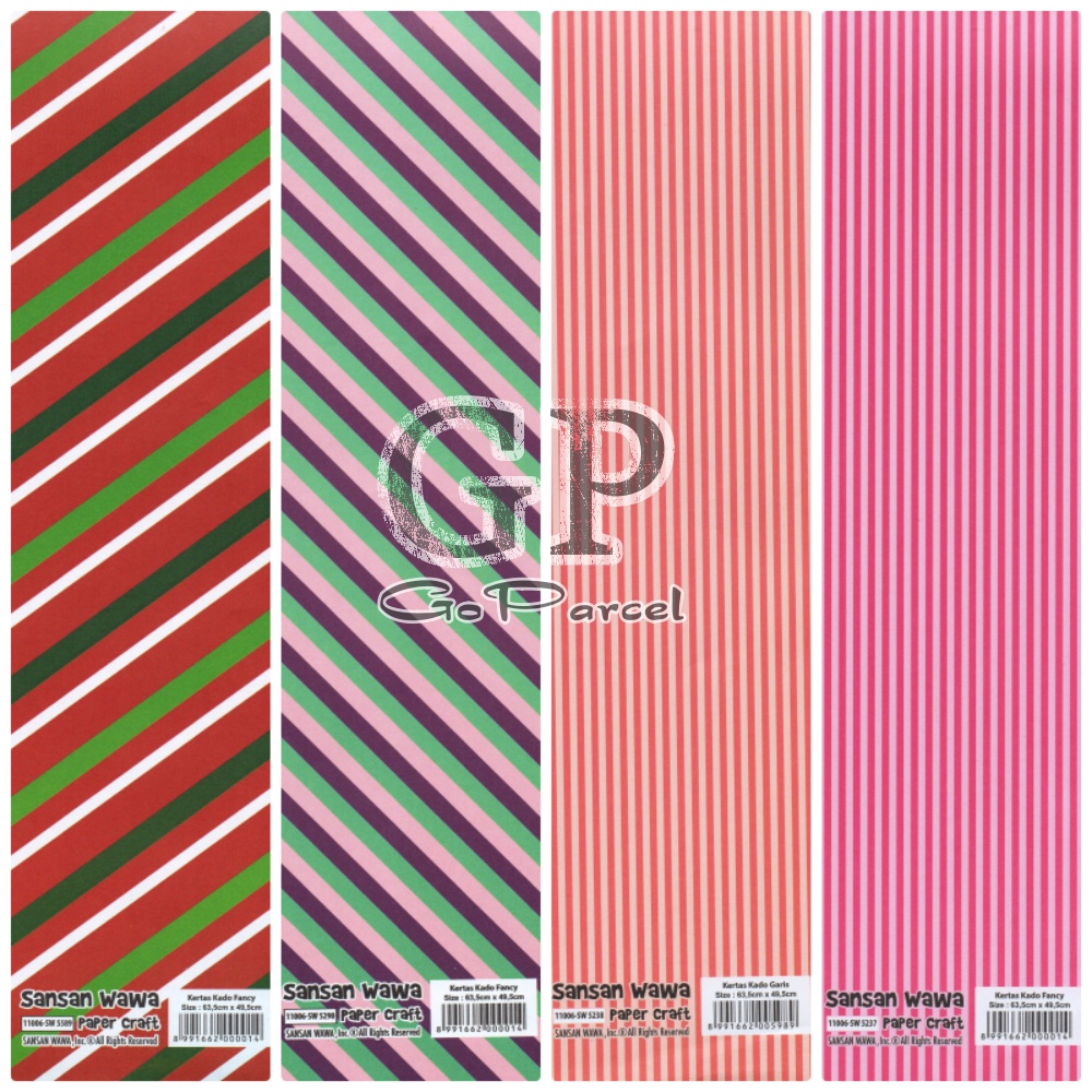 ( 5 Lembar ) SALUR SANWA - KERTAS KADO GARIS GARIS NETRAL DEWASA - GIFT WRAP PAPER SANSAN WAWA LINES COLORS PINK NAVY RED TOSCA YELLOW BLACK  / MERAH BIRU MOTIF DEWASA NETRAL VINTAGE