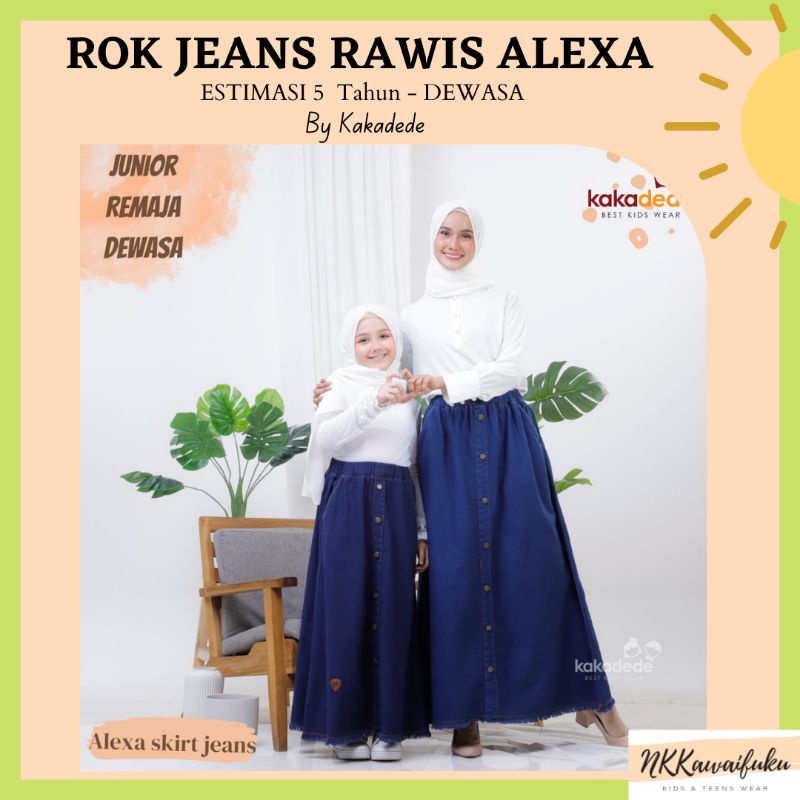 Rok jeans panjang anak 6 - 18 tahun remaja dewasa  model jeans rawis Alexa Kakadede