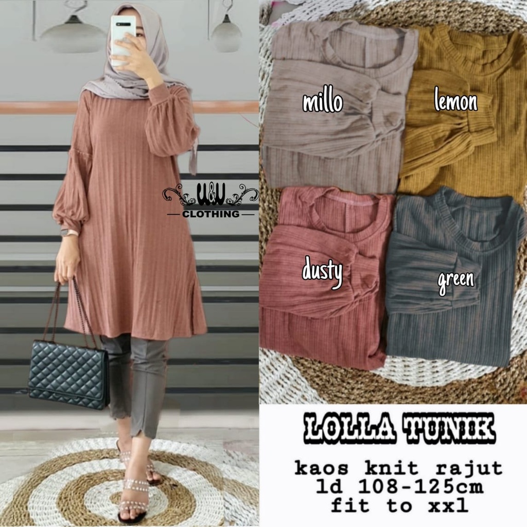 Elmecca Tunik Kaos Rajut Polos Jumbo Ld 125 Atasan Lengan Balon Remaja Wanita Kekinian Terbaru
