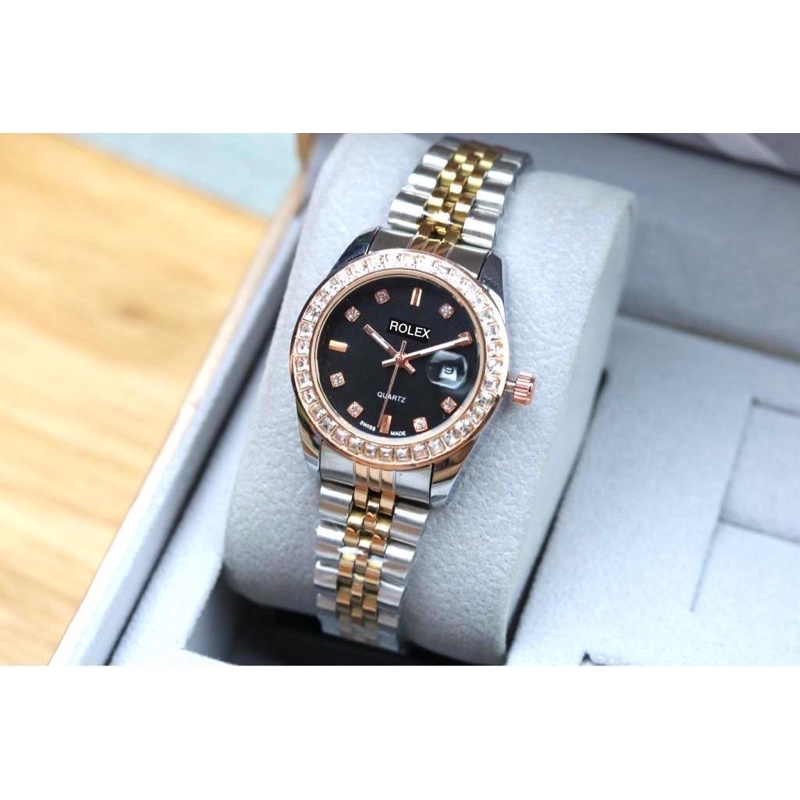 Terbaru! Promo Jam tangan Rolex Wanita / Cewek Datejust Elegan Stainless Y9672 Tanggal Aktif Free baterai,Box ( COD )