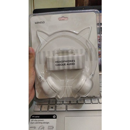 Miniso Headset Headphone Earphone On Ear Kabel Telinga Kucing Cat Ears - Putih
